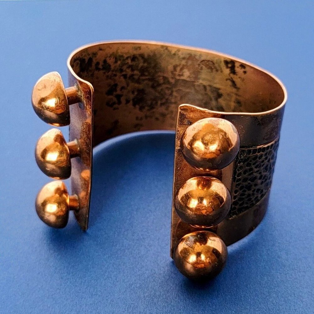 CHUNKY COPPER CUFF Studs Buttons Balls MCM MEXICO BRACELET Handmade Vintage